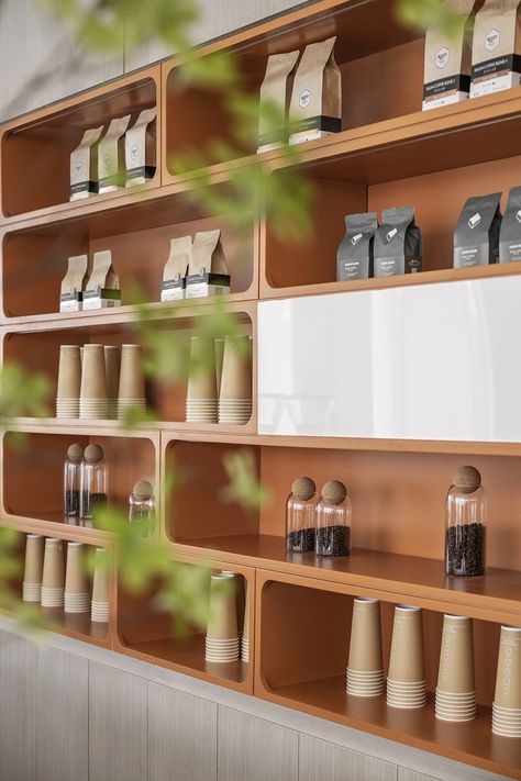 Coffee Retail Display, Coffee Shop Shelving, Coffee Shop Storage, Cafe Shelving, Coffee Bar Stand, Coffee Bar Display, Commercial Shelving, Coffee Display, Module Design