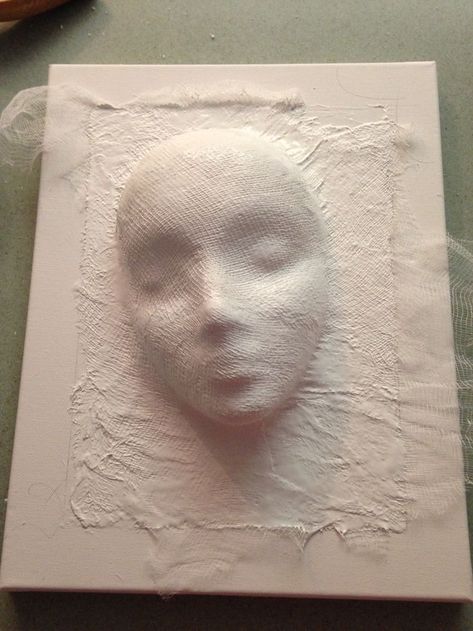 Plaster Sculpture Ideas Art Projects, Canvas Cloth Painting, 3d Art Ideas Sculpture, Styrofoam Sculpture Ideas, 3d Art Inspiration, 3d Painting On Canvas Using Clay, Plaster Cloth Projects, Paper Mache Canvas Art, Plaster Cloth Art