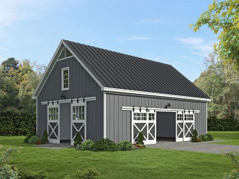 062B-0026: Outbuilding Plan with Loft Barn With Loft, Barn Garage Plans, Garage Hangout, Barn Plan, Farmhouse Style House Plans, Farmhouse House, Garage Plans, House Plans Farmhouse, Modern Farmhouse Plans