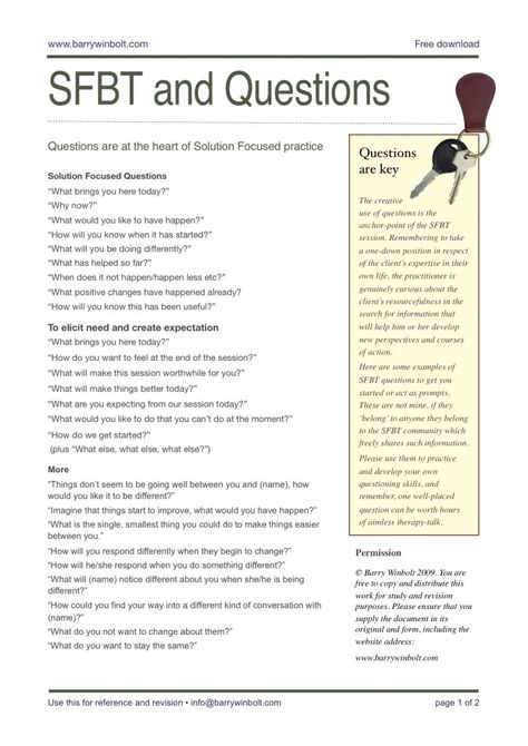 Counselling Tools, Therapy Questions, Workplace Training, Solution Focused Therapy, Counseling Techniques, Psychology Notes, Mental Health Activities, Clinical Social Work, Individual Therapy