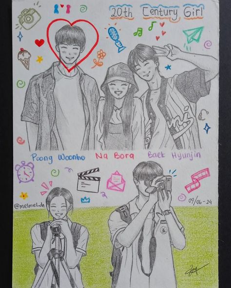 Kdrama Drawing Pencil, Kdrama Doodle, Kdrama Sketches, Webtoon Sketch, Kdrama Sketch, Kdrama Drawing, Kdrama Art, 20th Century Girl, Kitty Crafts