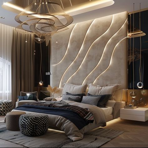 Wall Panels Design, Luxury Bedroom Lighting, Bad Room Design, Fabric Wall Panels, Opulent Bedroom, Cool Bedroom Accessories, Panels Design, Upholstered Wall Panels, Upholstered Walls