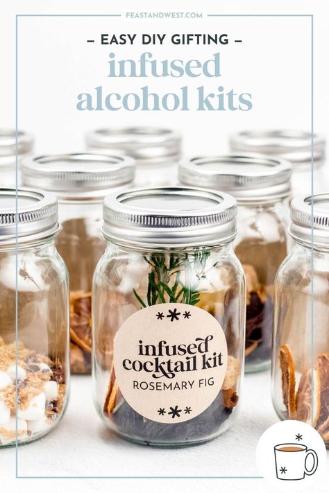 Infused Liquors Recipes, Mason Jar For Drinks, Craft Cocktail Gift Basket, Diy Spice Gift, Diy Boozy Christmas Gifts, Fall Drink Mixes In A Jar, Infused Alcohol Christmas Gifts, Gift Drink Mixes, Diy Drink Kits Gift Ideas