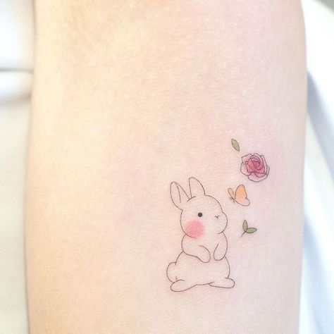 Cute butterfly and bunny tattoo Best Butterfly Tattoos, Tattoos 2022, Bunny Tattoo, Bts Tattoos, Hand Tattoos For Girls, Bunny Tattoos, Rabbit Tattoos, Kawaii Tattoo, Inspiration Tattoos