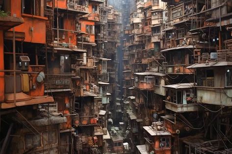 Kowloon walled city Walled City Concept Art, City Concept Art, Kowloon Walled City, Scifi Interior, Post Apocalyptic City, Shanty Town, Sci Fi Environment, Asian Architecture, Morning Post