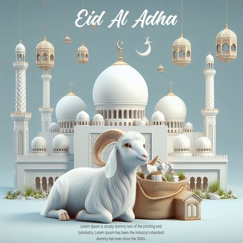 Eid Al Adha Wishes, Eid Al-adha Design, Travel Brochure Design, Eid Mubarak Greeting, Eid Adha Mubarak, Eid Al Adha Greetings, White Goat, Diwali Greeting Cards, Eid Card