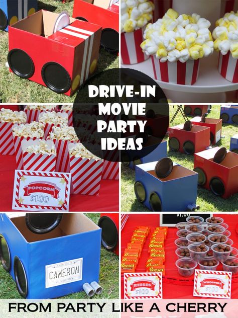 Drive In Movie Theme Birthday Party, Drive In Movie Ideas, Drive In Movie Party, Ticket Ideas, Outdoor Movie Party, Movie Theme Birthday Party, Movie Night For Kids, Movie Night Birthday Party, Movie Birthday Party