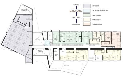 Gallery of Design for Homeless Shelter in San Luis Obispo Awarded - 8 Homeless Shelter Architecture, Simple Rendering, Homeless Shelter Design, Library Floor Plan, Homeless Housing, Tiny House Village, Dorm Design, House Village, University Architecture