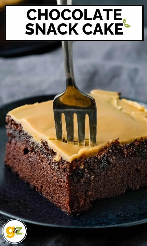 This single layer chocolate cake is a dark, rich, fudgy chocolate snack cake that's made in a 8" pan. It has a rich maple glaze, but you can also use buttercream frosting or skip the icing and add a scoop of ice cream or whipped cream instead. This is a small chocolate cake recipe with big chocolate flavor. Small Chocolate Cake Recipe, Single Layer Chocolate Cake, Small Chocolate Cake, Snack Cake Recipe, Chocolate Snack Cake, Layer Chocolate Cake, Big Chocolate, Rich Chocolate Cake, Chocolate Snacks