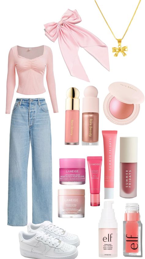 pink fit !! #pink#prettyinpink#pretty#fit#fitcheck#cute Pink Cute Outfits Girly, Baby Pink Outfit Aesthetic, All Pink Outfit Ideas, Pink Themed Outfits, Pink Clothes Outfits, Pink Outfits Casual, Pink Outfits Polyvore, Pink Aesthetic Clothes, Casual Pink Outfits