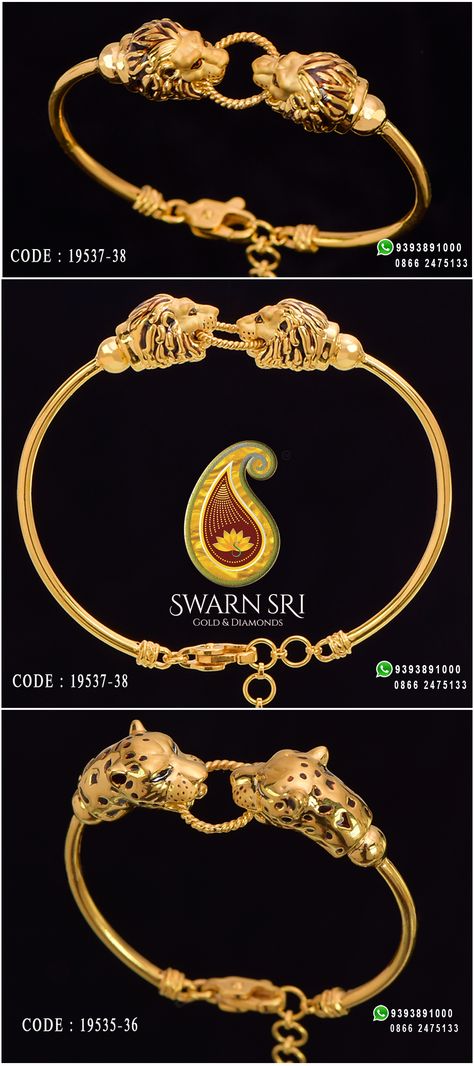 First Rated & Regal Look, for Your Prince with these Lion & Leopard Head Antique Finish gold bracelets or kada (For Baby Boys). Swarnsri Gold & Diamonds, Vijayawada. For any queries please WhatsApp +91 9393891000, ☎️ 0866 - 2474133. #SwarnsriGoldandDiamonds #Swarnsri #Vijayawada Baby Boy Gold Kada Designs, Baby Boy Jewelry, Baby Jewelry Gold, Gold Pendants For Men, Boys Bracelets, Baby Bangles, Boys Jewelry, Black Beaded Jewelry, Mens Gold Bracelets