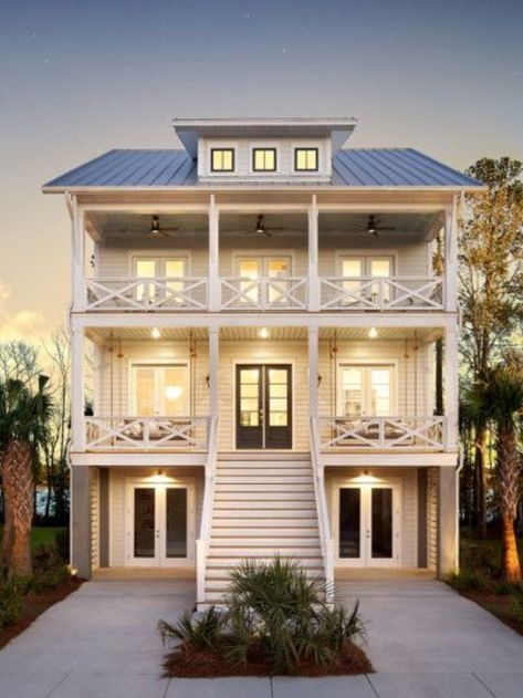 Beach House Plans On Stilts, House Plans On Stilts, Raised Beach House, Elevated Beach House, Coastal Cottage House Plans, Stilt House Plans, Exterior Beach House, Beach House Floor Plans, Elevated House