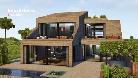 Beach Mansion Minecraft, Beach Houses Minecraft, Modern Beach House Minecraft, Minecraft Concrete House, Minecraft Modern Mountain House, Minecraft House Ideas Water, Minecraft Beach House Ideas, Minecraft Luxury House, Minecraft Beach Hut