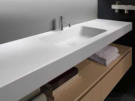 Corian® washbasin with integrated countertop Corian Bathroom, Corian Sink, Corian Countertops, European Style Homes, Washbasin Design, Countertop Design, Sink Countertop, Sink Design, Bathroom Vanity Units