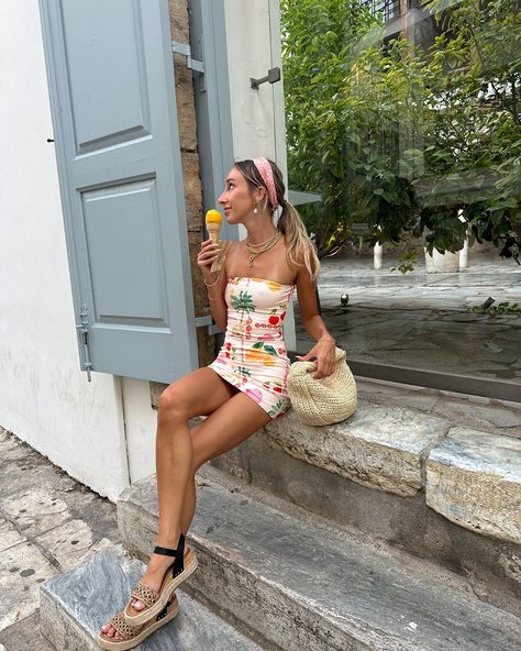 Missing Athens 🇬🇷 Euro Summer Outfit, Outfit Inspo Summer, Euro Summer, Silver Choker Necklace, Silver Choker, Going Out Outfits, Strapless Mini Dress, On Holiday, Back To School Outfits