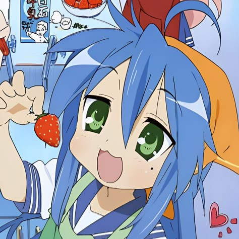 Lucky Star, An Anime, Blue Hair, Anime Character, Strawberries, A Girl, Green, Anime, Hair