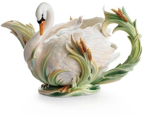 Porcelain Swan, Franz Porcelain, Franz Collection, Novelty Teapots, Teapots Unique, China Teapot, White Swan, Teapots And Cups, Porcelain Teapot