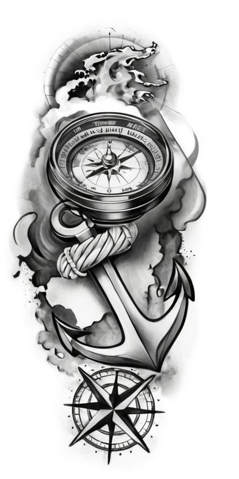 Tattoo Ideas For Men Sleeve Art Designs, Navy Tattoos For Men Sailors, Compass Map Tattoo Design, Anchor Tattoo Design For Men, Anchor Tattoo Stencil, Compass Tattoo Design Men, Tattoo Compass Men, Compass Map Tattoo, Compass Tattoo Stencil