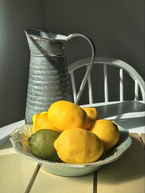 Still life photo, shadows, metal pitcher, fruit, on a table Fruit Still Life Photography Simple, Fruit Bowl Photography, Bowl Of Fruit, Fruit Bowl Still Life, Still Life Reference Photos Fruit, Bowl Of Fruit Photography, Bowl Of Fruit Still Life, Fruit Bowl Aesthetic, Bowl Of Fruit Still Life Photography