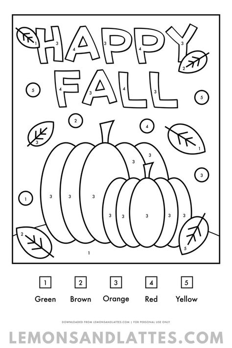 Fall Color By Number, Fall Coloring Sheets, Fall Worksheets, Color By Number Printable, Coloring Worksheets, Fall Coloring, Fall Preschool Activities, Pumpkin Activities, Activity Sheets For Kids