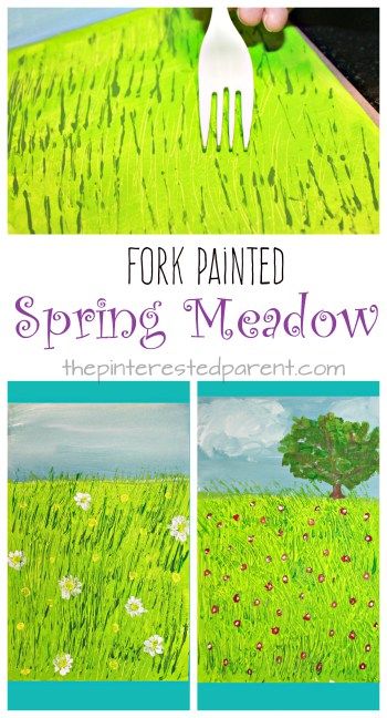 Fork Painted Spring Meadow - kids art projects for the spring. Fun arts and craft and painting technique Glow Crafts, Bahasa China, Childrens Art Projects, Spring Art Projects, Spring Meadow, Spring Fun, Spring Crafts For Kids, Fun Arts And Crafts, Cool Art Projects