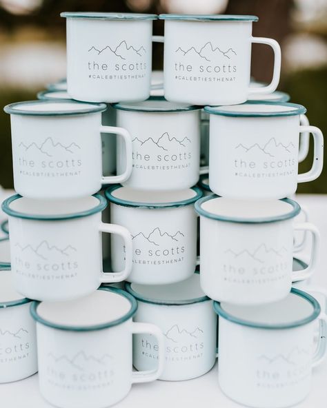 Gratitude Party, Spiked Cocoa, Western Elopement, Campfire Mugs, Wedding Seasons, Diy Favors, Giveaway Ideas, Camp Mugs, Jackson Hole Wedding