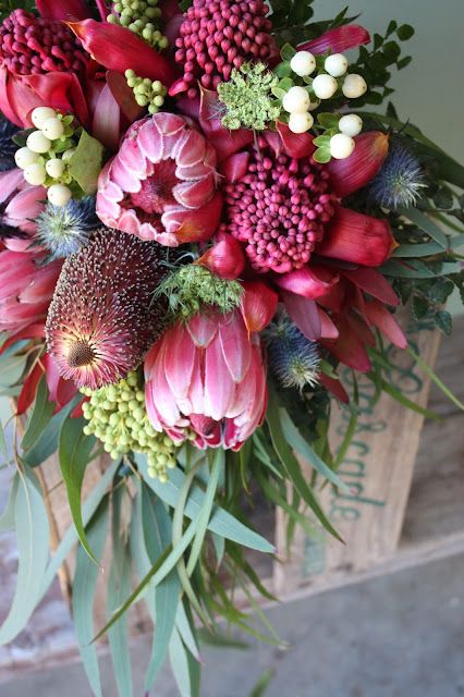 Swallows Nest Farm: september wedding Australian Native Flower Bouquet, Native Flower Arrangements, Native Flower Bouquet, White Spray Roses, Botanical Photography, Hypericum Berries, Flower Arrangement Designs, Australian Native Flowers, Native Flowers