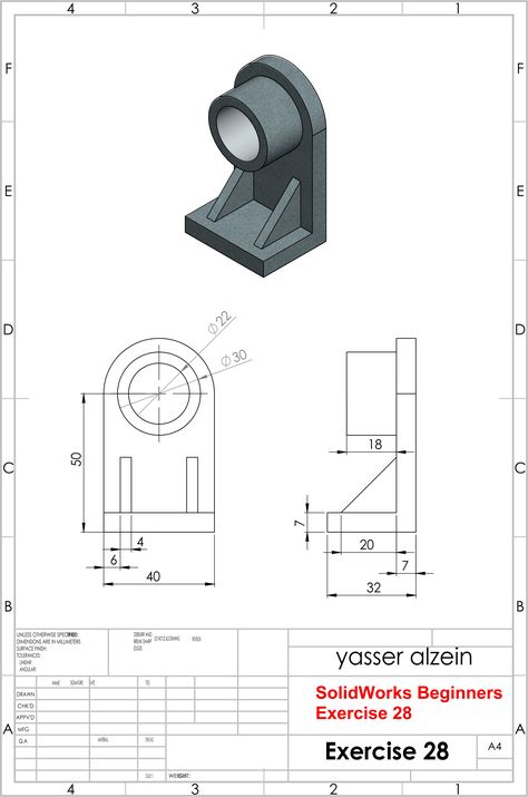 SolidWorks Tutorial Beginners Exercise 28 Solidworks Drawings For Practice, Solidworks Exercises, Solidworks Drawings, Beginners Exercise, Mechanical Drawing, Solidworks Tutorial, Cnc Router Projects, Solid Works, Wooden Container