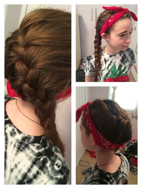 A bandana and a side French Braid is great for summer time!! Floral Headband Hairstyles, Headband Hairstyles Updo, Headband Hairstyles For Long Hair, Half Dutch Braid, Pearl Headband Hairstyles, Updo Headband, Knotted Headband Hairstyle, Lace Headband Braid, Dutch Braid Headband