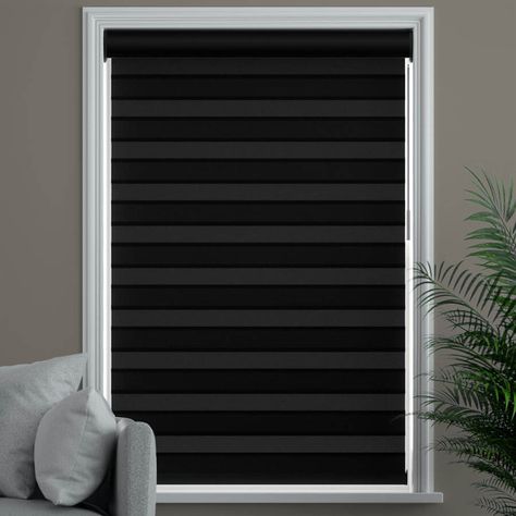 Transitional Window Treatments, Black Window Treatments, Blinds For Windows Living Rooms, Black Blinds, Bathroom Shades, Office Blinds, Light Filtering Shades, Zebra Shades, Zebra Blinds