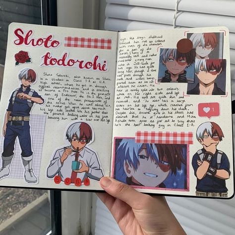 Anime Scrapbook, Mha Journal, Character Journal, Anime Journal Ideas, Anime Journal, Anime Journal Ideas First Page, Anime Journaling Ideas, Anime Journal Aesthetic, Journal Anime Aesthetic