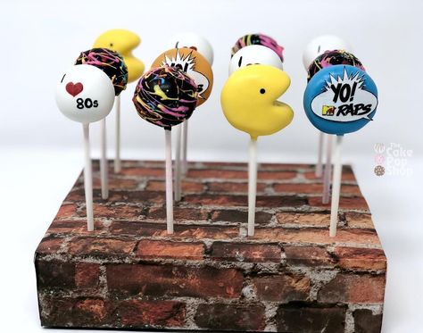 80’s themed cake pops for the totally rad push party. By The Cake Pop Shop Themed Cake Pops, Yo Mtv Raps, 90s Theme, 90s Party, 80s Party, Heart Cake, Cookie Ideas, Hen Do, Cake Pop