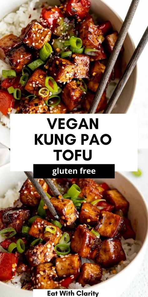 One Pot Tofu Recipes, King Pao Tofu, Vegan Wok Recipes, Vegan Kung Pao, Asian Tofu Recipes, Pao Recipe, Kung Pao Tofu, Tofu Bowls, Tofu Recipes Easy