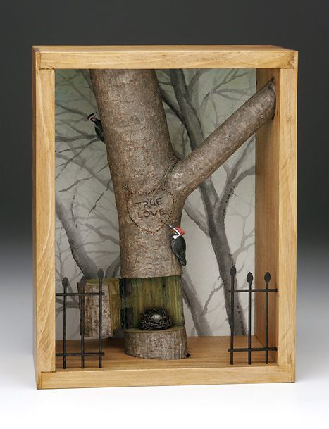 ⌼ Artistic Assemblages ⌼ Mixed Media & Collage Art - Working Birds Studio Shadow Box Shadow Box Kunst, Shadowbox Ideas, David Montgomery, Small Picture Frame, Book Nature, Tree Shadow, Koti Diy, Branch Tree, Shadow Box Art