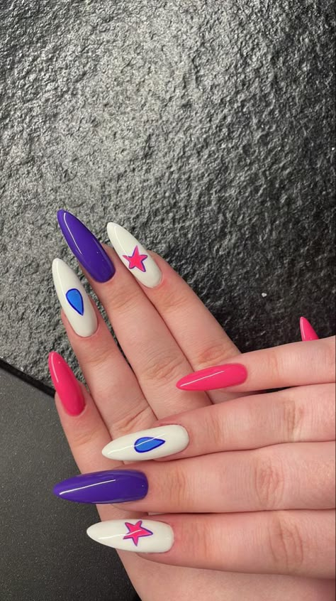 Hisoka Inspired Nails, Easy Anime Nail Designs, Hisoka Nails Design, Anime Gel Nails, Maxident Nails Skz, Hunter X Hunter Nail Art, Hxh Nails Design, Mimikyu Nails, Easy Anime Nails