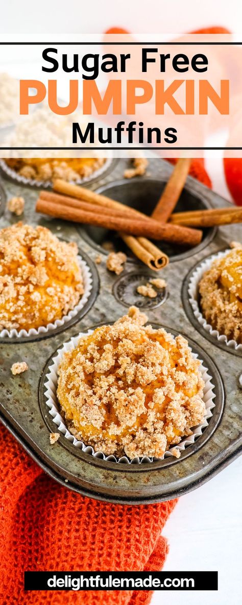 These super moist, delicious healthy pumpkin muffins are made with no oil or refined sugar, making them a healthier alternative to coffee shop pumpkin muffins. Topped with a cinnamon streusel, these sugar free pumpkin muffins taste just like they came from a bakery! To get your muffins to rise high and “dome-up” I recommend spacing the muffins to every other cup. This allows air to better circulate around each muffin, causing them to rise more during baking. Sugarfree Pumpkin Muffins, Diet Pumpkin Muffins, Pumpkin Carrot Apple Muffins, Insulin Resistance Muffins, Keto Cake Mix Pumpkin Muffins, Pumpkin Muffins Low Sugar, Healthy Delicious Muffins, Sugar Free Fall Desserts For Diabetics, No Sugar Pumpkin Muffins