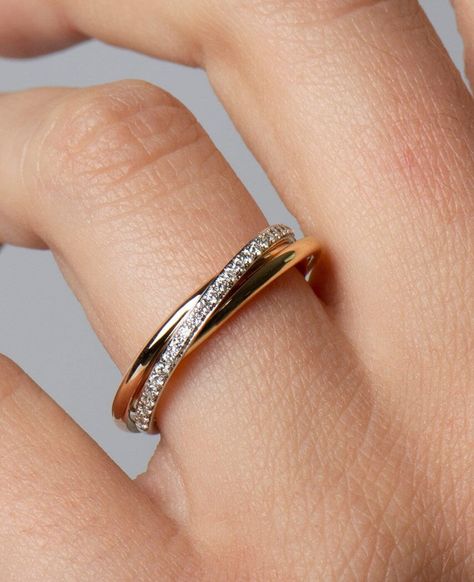 Two Tone Ring, 14K Gold Diamonds Band, Anniversary Ring, Wedding Ring, Diamond Band, Gift For Her, Stackable Ring, Rose Gold Rin by TheDiamondBoxDX on Etsy Two Tone Wedding Band, Tri Color Ring, Wedding Ring Diamond Band, Rose Gold Diamond Band, Interlocking Rings, Rolling Ring, Wedding Ring Diamond, Trinity Ring, Ring Rosegold