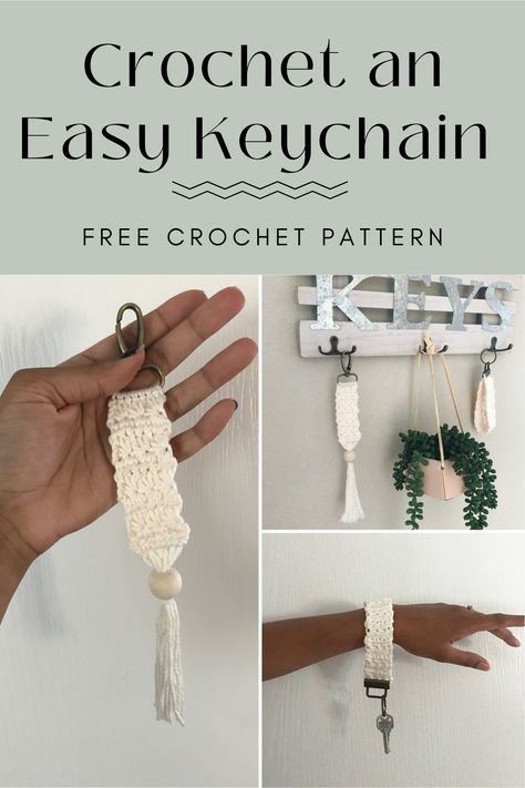 Crocheted Key Rings Free Pattern, Crochet Key Chains Free Pattern Simple, Crochet Macrame Keychain Pattern, Crochet Beaded Keychain Pattern, Crochet Keychain Pattern Free Boho, Crochet Wrist Keychain Pattern Free, Crochet And Beads Keychain, Crochet Keychain Strap, Crocheted Keychains Free