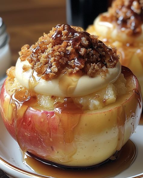 | From My Kitchen To Yours... Baked Apple Cheesecake, Baked Stuffed Apples, Stuffed Baked Apples, Fruit Deserts, Recipes Cheesecake, Apple Cream Cheese, Beautiful Recipes, Homemade Apple Pie Filling, Apple Cheesecake