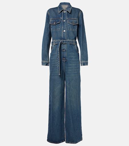 Belted denim jumpsuit in blue - Prada | Mytheresa Prada Denim, Blue Prada, Prada Designer, Denim Jumpsuit, Designing Women, Clothing And Shoes, Color Design, Prada, Bag Accessories