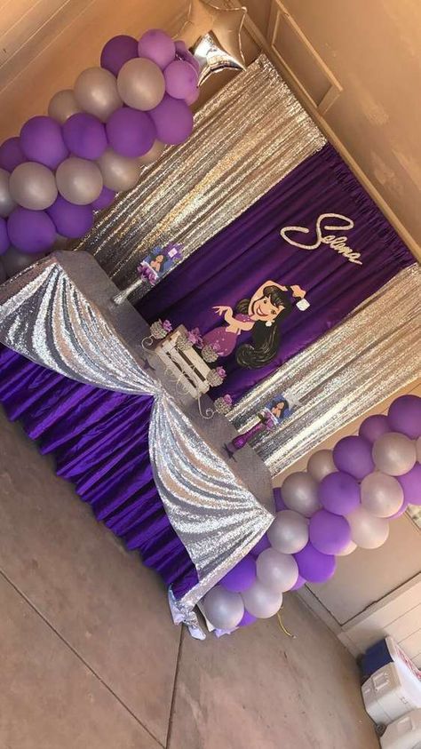 Selena Party Decorations, Selena Party Ideas, Selena Themed Party, Selena Birthday Party Ideas, Selena Quintanilla Birthday Party Ideas, Selena Themed Birthday Party, Selena Party Theme Ideas, Selena Quintanilla Party Theme, Purple Theme Birthday Party Decoration