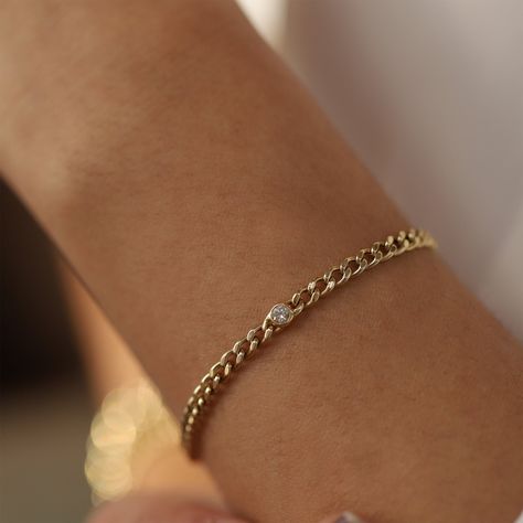 Permanent Bracelet Stack, Single Diamond Bracelet, Braclets Gold, Stacking Jewelry, Modern Gold Jewelry, Permanent Jewelry, Curb Chain Bracelet, Bracelet Diamond, Dainty Bracelet