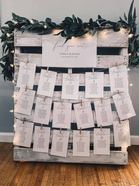 Rustic Table Assignments Wedding, Wedding Board Seating Chart, Rustic Seating Chart Ideas, Rustic Find Your Seat Ideas, Diy Sitting Chart Wedding, Rustic Table Chart Wedding, Rustic Wedding Table Numbers Seating Charts, Rustic Table Seating Chart Wedding, Seating Chart Pallet Wedding