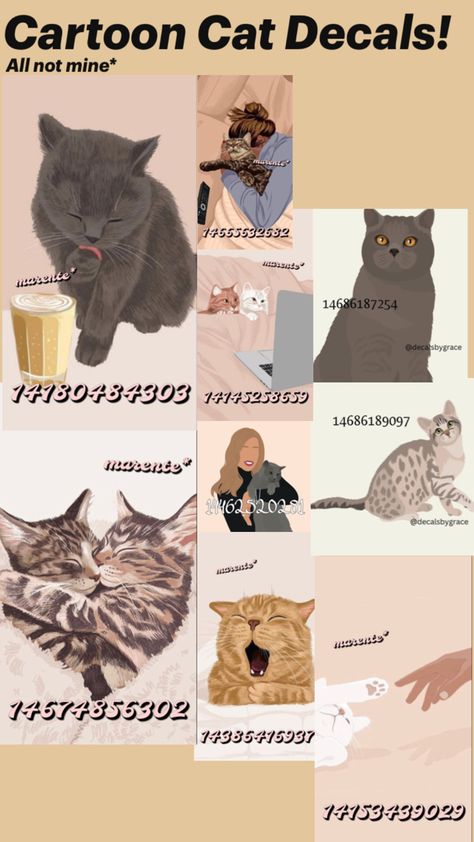 Just some extra cute cat decals to spice up any cat-lovers home! Cat Bloxburg Decals, Cat Decals Bloxburg, Cat Decals, Codes Wallpaper, Bloxburg Decals Codes Aesthetic, Roblox Decals, Decals Codes, White And Black Cat, Bloxburg Decals Codes Wallpaper