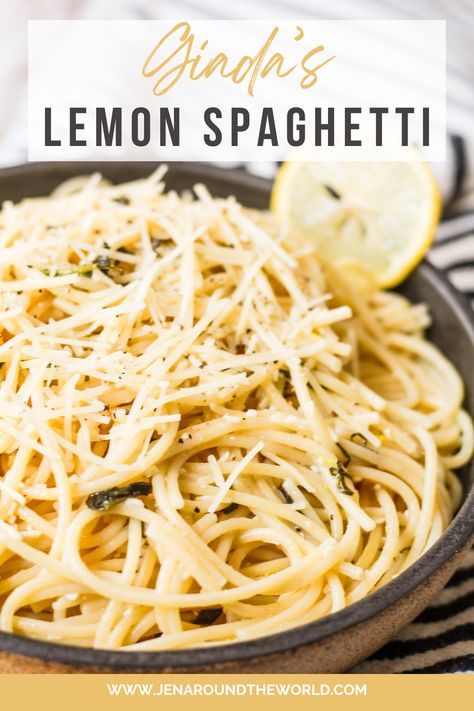 One of the easiest pasta dishes you will ever make in your life is Giada's Lemon Spaghetti. If you are a lemon lover like me, tempt your tastebuds and make this dish! It's the perfect light meal to enjoy after a hard day at work because the total time to make it is 20 minutes from start to finish.

The longer the pasta sits in the lemon sauce, the better it gets. The lemon sauce ingredients are olive oil, Parmesan cheese, lemon zest, salt, black pepper, lemon juice, and chopped fresh basil. Lemon Spaghetti Recipes, Lemon Pepper Pasta, Lemon Spaghetti, Pepper Pasta, Easy Pasta Dishes, Lemon Sauce, Cheese Pasta, Spaghetti Recipes, Most Popular Recipes