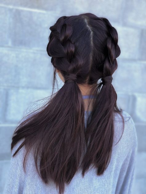 Plaits Into Pigtails, Braid With Pigtails, High Pigtail Braids, French Braided Pigtails, Low Pigtail Hairstyles, Dutch Braid Pigtails, Double Braid Hairstyles, Cheer Hairstyles, Braid Hair Style