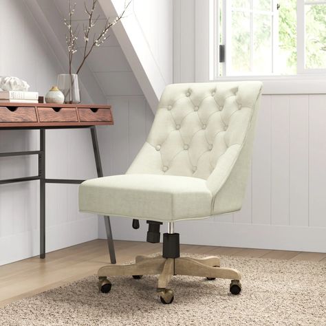 Sand & Stable Vail Linen Task Chair & Reviews | Wayfair Upholstered Desk Chair, Coastal Farmhouse Decor, Tufted Design, Wayfair Furniture, Caster Wheels, Florida House, Coastal Farmhouse, Task Chair, Menu Furniture