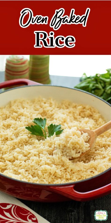 Simple Baked Rice, Oven Baked Greek Rice, Baked Rice Dishes Ovens, Simple Rice Dishes Easy Recipes, Oven Baked Rice Pilaf, 3 Ingredient Rice Recipes, Oven Rice Recipe Simple, How To Make Rice In The Oven, Uncooked Rice Casserole