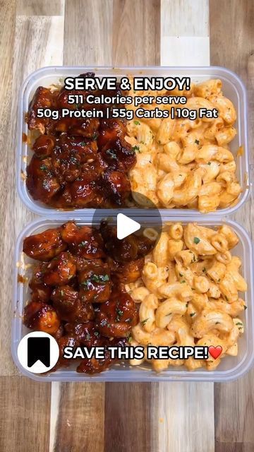 FitNutri on Instagram: "High Protein Honey BBQ Chicken Mac & Cheese Meal Prep!🧀🔥  Credit: @jalalsamfit Truly one of the best combos, the perfect balance of sweet, savoury and spicy! Also another great way to add variety to your weekly meal preps!🤌🏽  Macros per serving (4 Total)  511 Calories | 50g Protein | 55g Carbs | 10g Fat  Ingredients (4 servings)  - 700g Raw Chicken Breast (from @saffron_alley - love the quality of their chicken) - 3-4 Garlic Cloves Minced - 1 tsp Black Pepper - 2 tsp Paprika - 1 tsp Salt - 2 tsp Olive Oil - 30g Honey - 40g BBQ Sauce Reduced Sugar (Brand: Tescos) - 225g Uncooked Macaroni Pasta | 500g Cooked Weight - 250ml Skimmed Milk - 60ml Hot Sauce (Brand: @sauce_shop i used buffalo sauce, you can use sriracha or any hot sauce you like - also use less if too s Protein Chicken Pasta, Protein Chicken Recipes, Buffalo Mac And Cheese, Honey Bbq Chicken, Raw Chicken Breast, Protein Pasta, Honey Bbq, Easy Healthy Meal Prep, Chicken Meal Prep