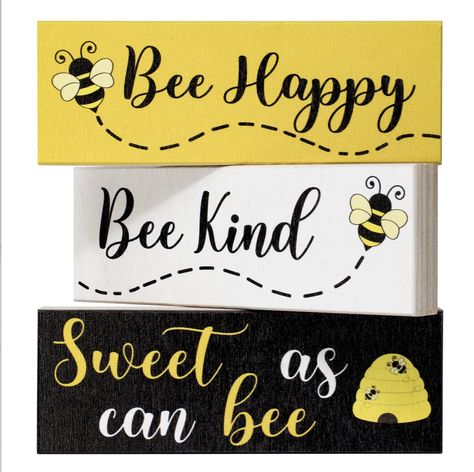 Bumble Bee Decor, Bee Decorations, Spring Tiered Tray Decor, Wood Block Signs, Bumble Bee Decorations, Sweet As Can Bee, Sign Decorations, Bee Classroom, Block Signs